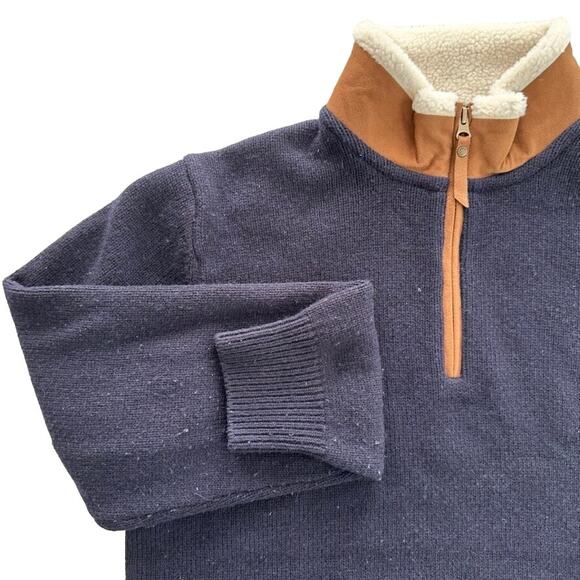 Orvis Men's Navy Blue Lambswool 1/4 Zip Sweater Size Medium Sherpa Collar - Picture 2 of 6